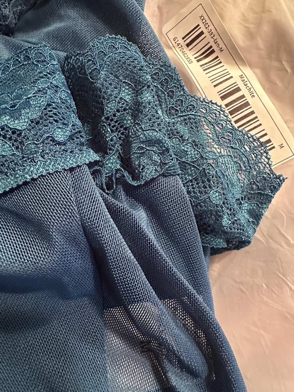 Elegant Lace Trim Off-Shoulder Lace Crystal Teal Nightgown New Boutique - Picture 6 of 6